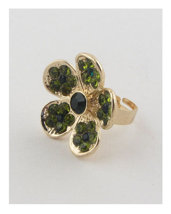 Green adjustable ring — Flower Rhinestone Adjustable Ring