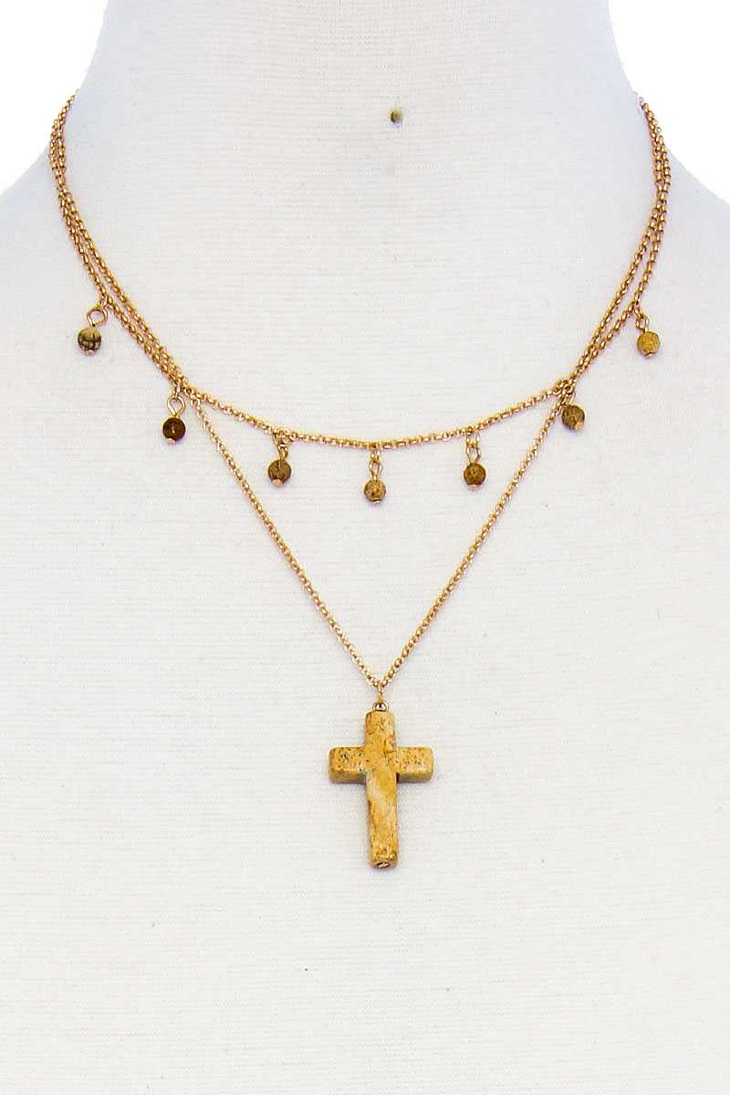 Brown necklace — Double Layered Cross Pendant Chain Necklace
