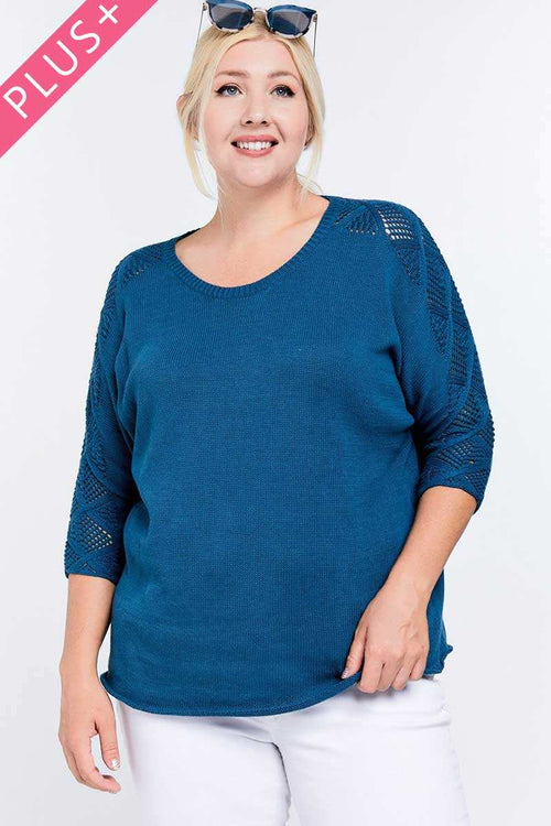 Briar round neck 3/4 sleeve sweater top in 100% cotton – front view