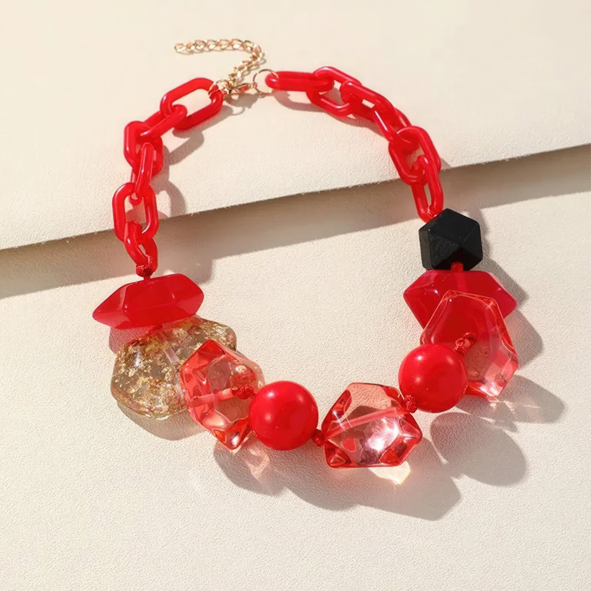 Red beaded necklace — Chunky Beaded Oval Link Necklace