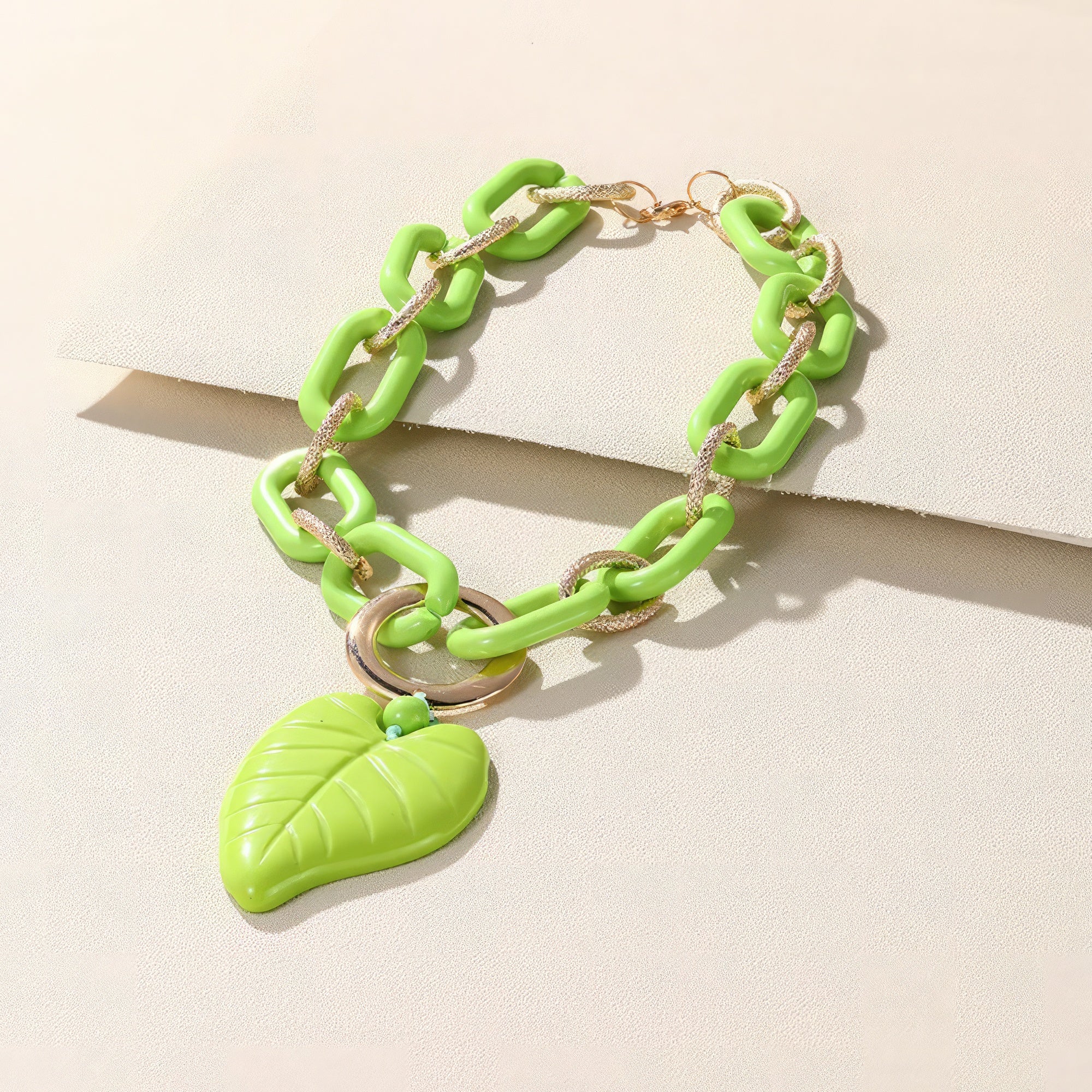Green acrylic pendant necklace — Chunky Color Acrylic Leaf Pendant Necklace