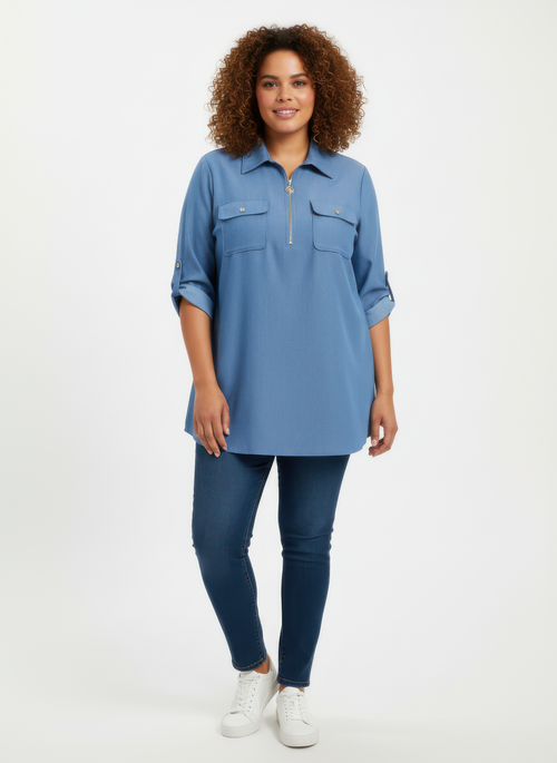 Cleo Zip Front Utility Pocket Tunic Blouse