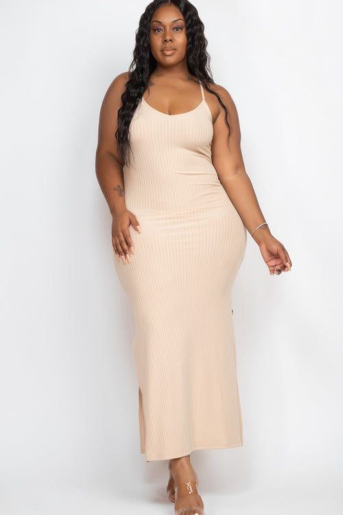 Fiorella Ribbed Side Slit Long Cami Maxi Dress