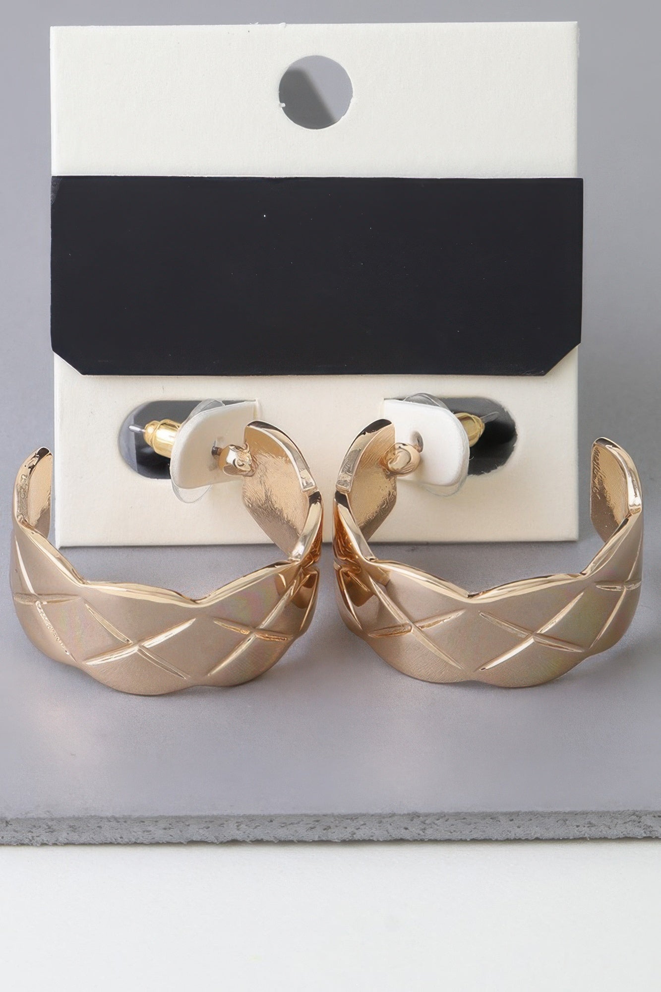 Silver earrings — Diamond Quilt Cut Hoop Earrings