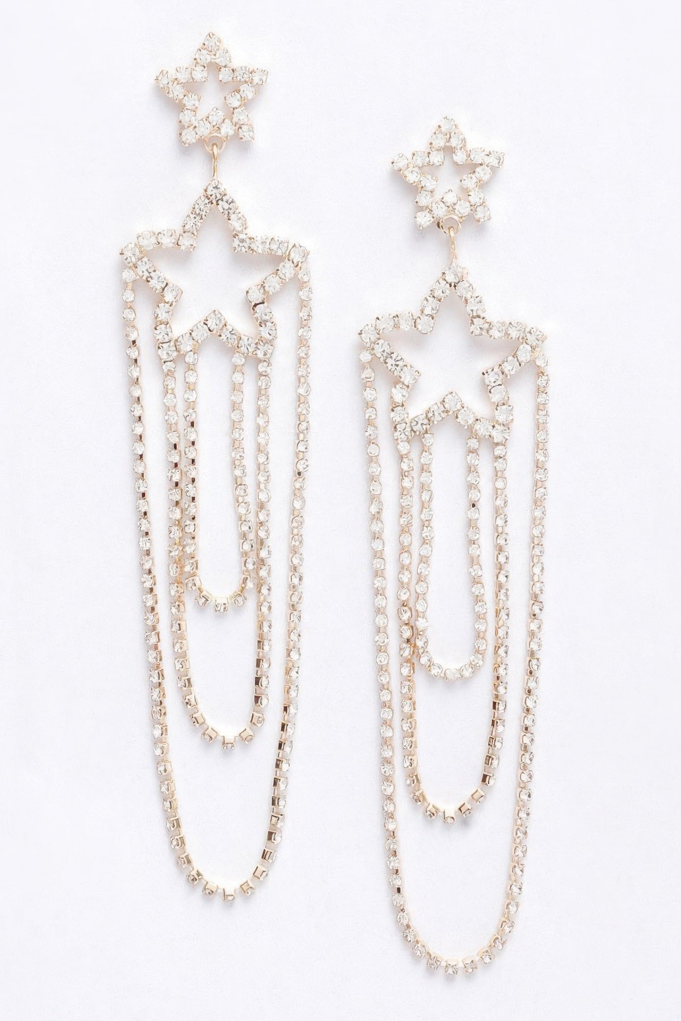 Silver clear earring — Rhinestone Fringe Earring