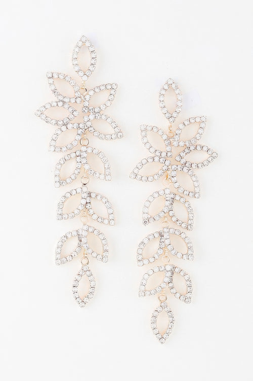 Gold Clear earrings — Bejeweled Flower Petal Drop Earrings