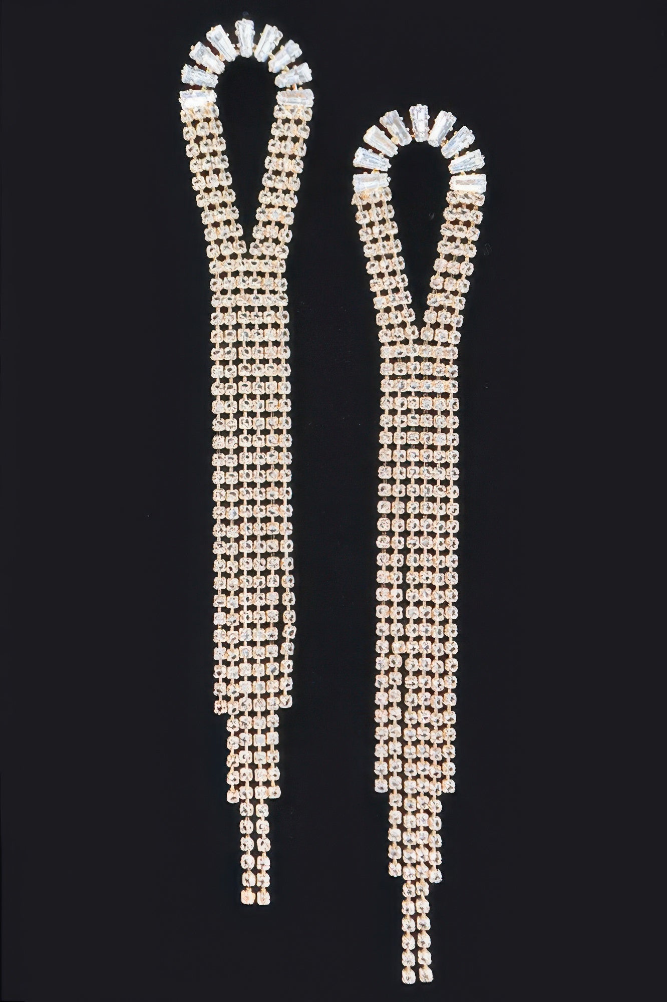 Clear Silver earring — Cubic and Stone Fringe Earring