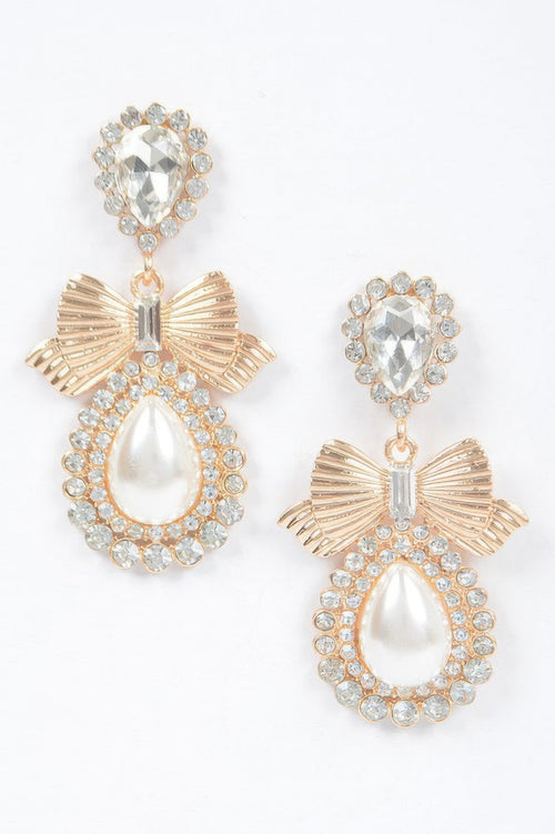Clear earring — Bow Faux Pearl Earring