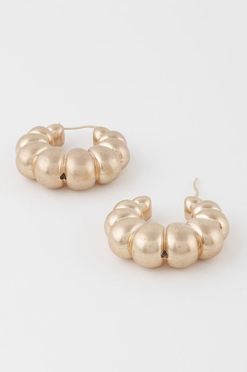 W Gold earrings — Bead Crescent Hoop Earrings