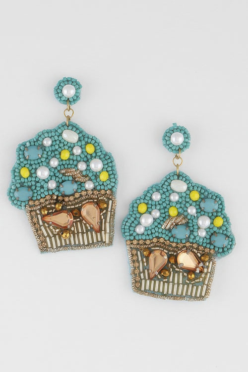 Ivory beaded cupcake earrings — Beaded Cupcake Earrings