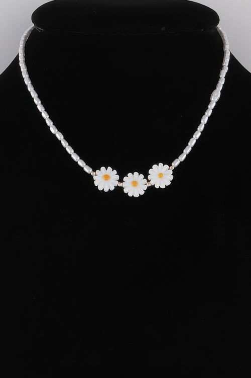 Gold Cream necklace — Beaded Flower Trio Necklace