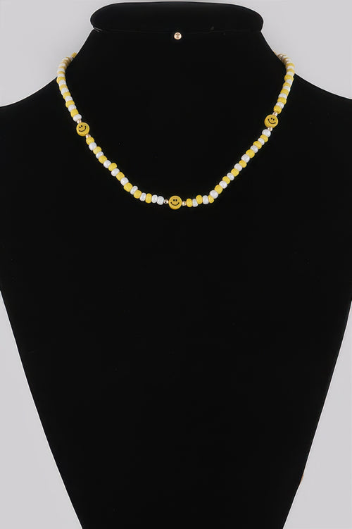 Gold Yellow necklace — Beaded Smiley Face Charm Necklace