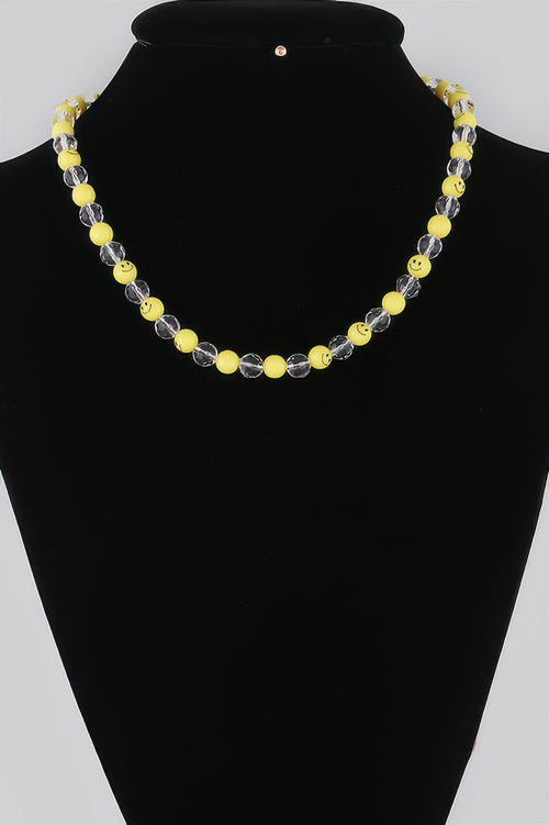 Gold Yellow necklace — Beaded Smiley Face Necklace