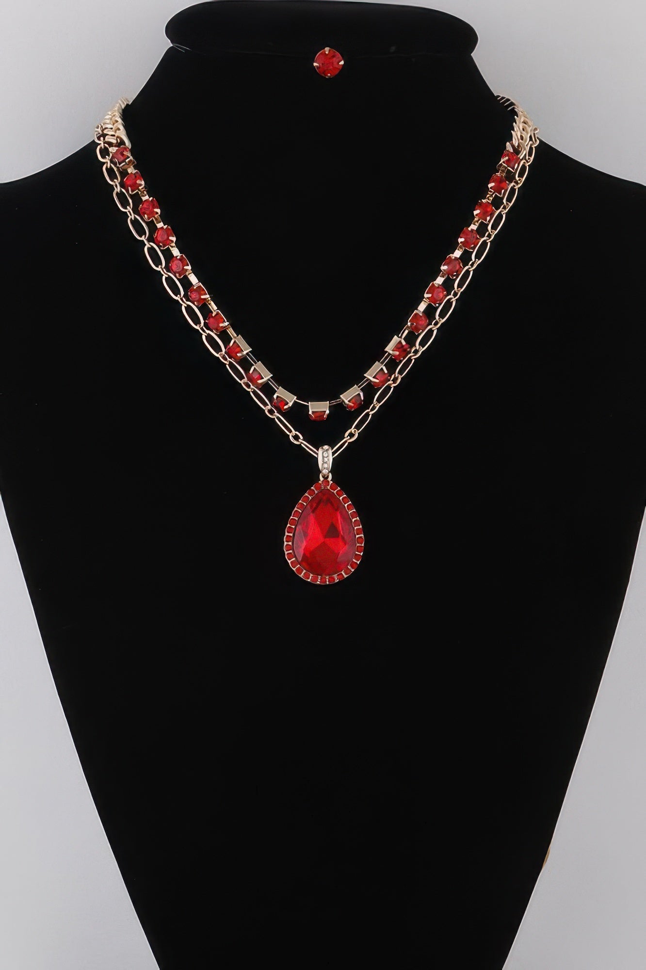 Gold Clear pendant necklace — Jeweled Teardrop Pendant Necklace