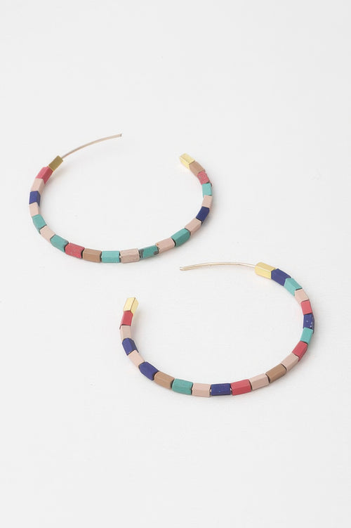 Multicolor beaded clay hoop earrings — Beaded Clay Hoop Earrings