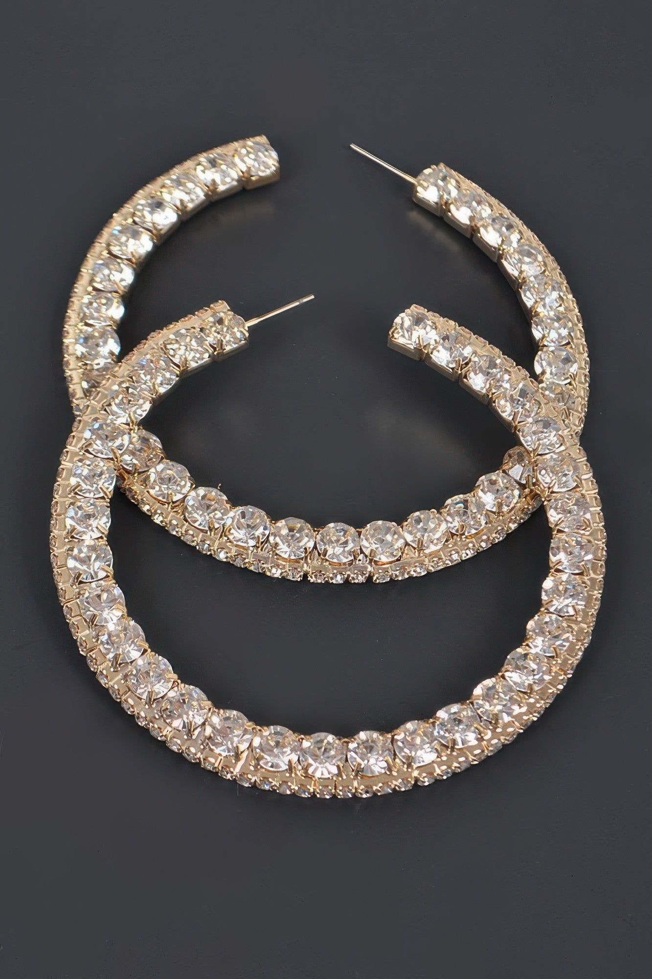 Gold Clear earring — 60mm Rhinestone Hoop Earring