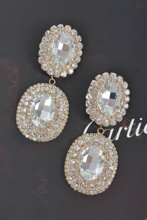 Gold Clear earring — Big Oval Rhinestone Earring