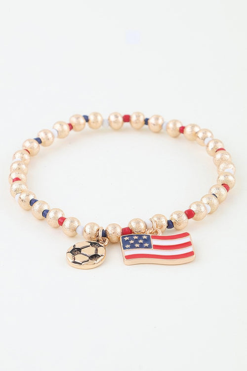 Gold Multicolor bracelet — American Soccer Charm Beaded Bracelet