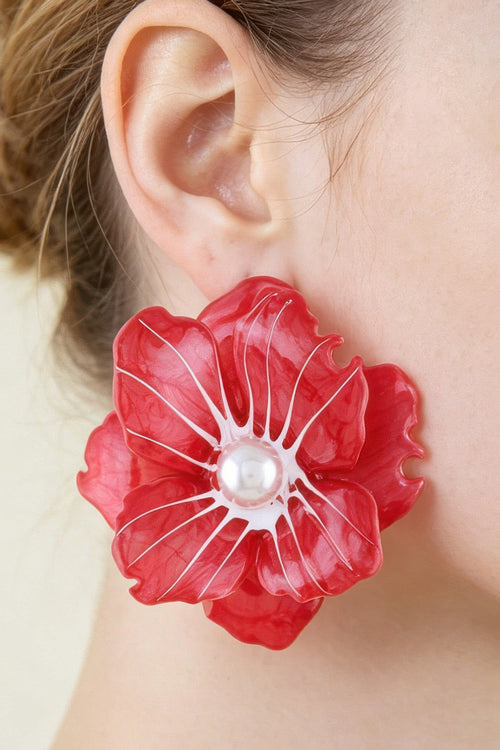 Light Pink flower stud earrings — Blooming Marble Flower Stud Earrings