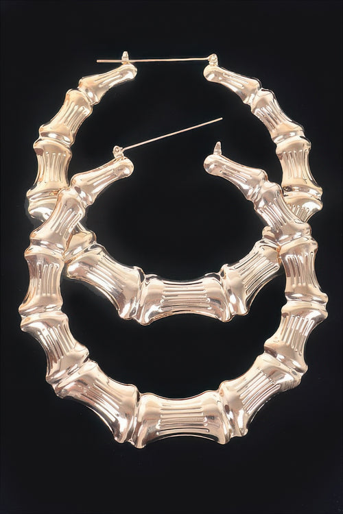 Gold earring — Bamboo Metal 10cm Hoop Earring