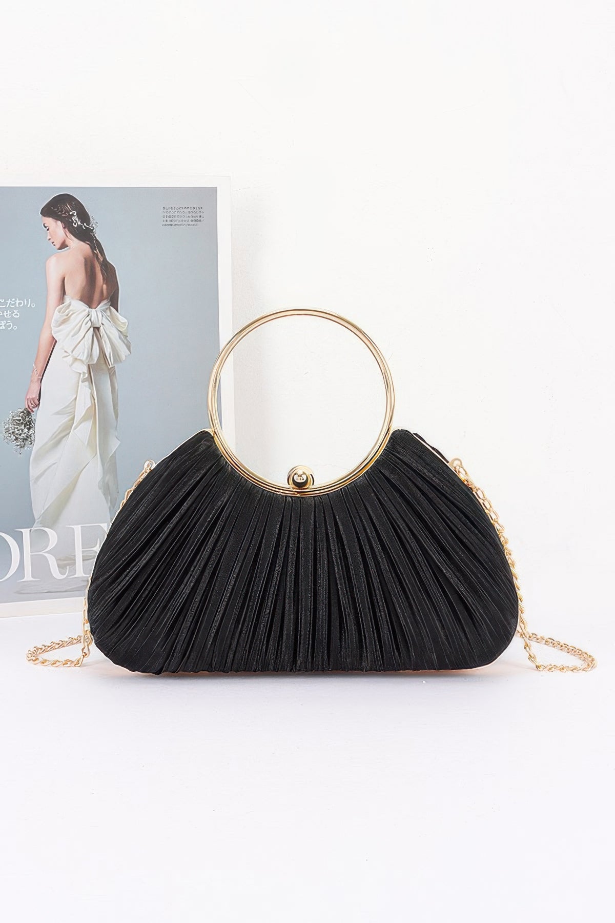 Black clutch — Pleated Polyester Party Clutch