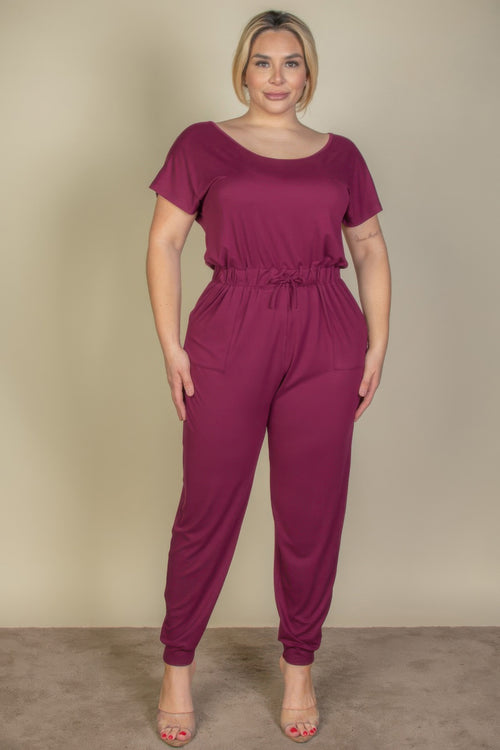 Onyx Drawstring Short Sleeve Jumpsuit