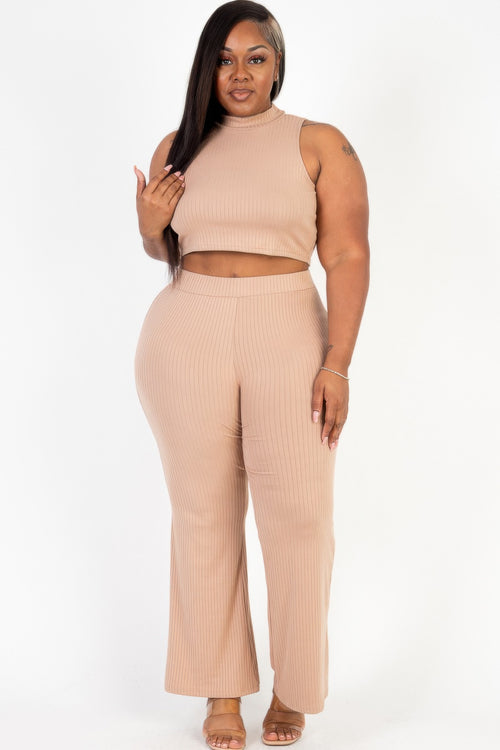 Maren Mock Neck Crop Tank Top& Bootcut Pants Set