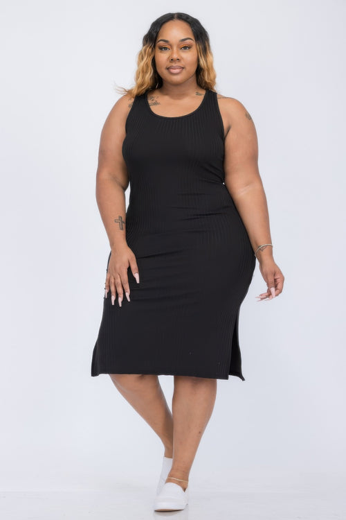 Seraphine Ribbed Side Slit Tank Midi Dress
